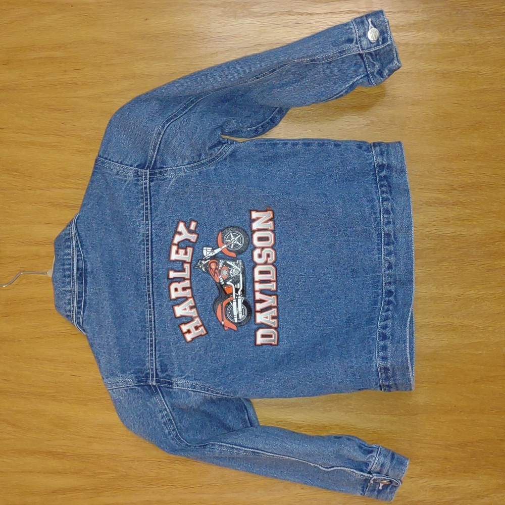 Harley Davidson boy girl 6/7 denim blue jean jacket motorcycles silver buttons